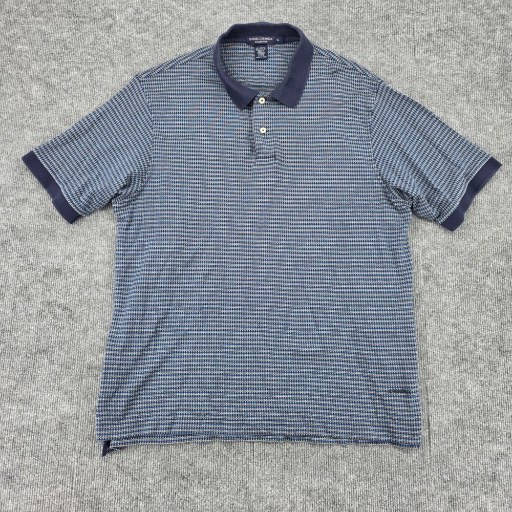 Daniel Cremieux Collection Mens XL Blue Micro Check Cotton Polo Shirt